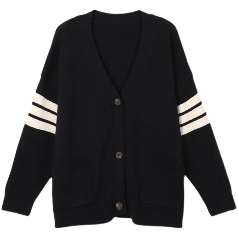 Porozi  Áo Khoác Cardigan Dệt Kim Cổ Chữ V Họa Tiết Kẻ Sọc Phong Cách Hàn Quốc Cho Nữ
