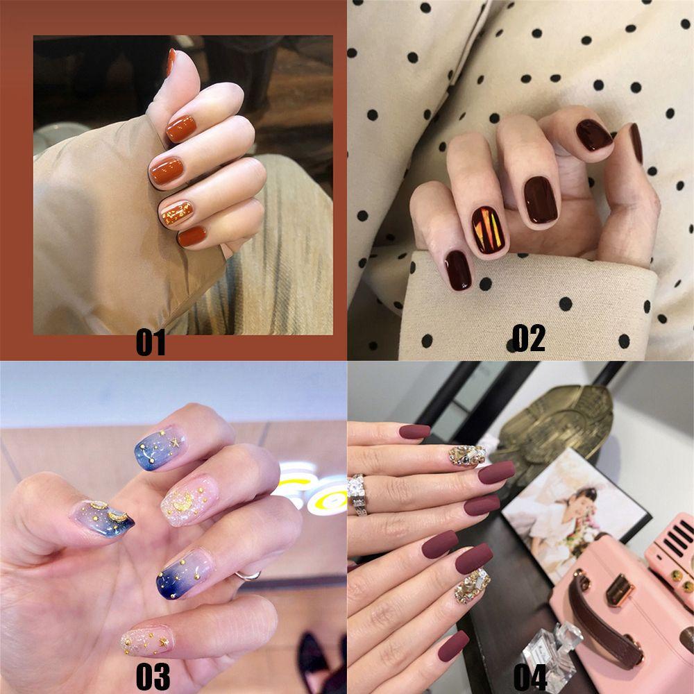 MIHAN1 Hộp 24 Móng Tay Giả Ngắn / Tròn / Vuông Che Phủ Toàn Diện Có Thể Tháo Rời