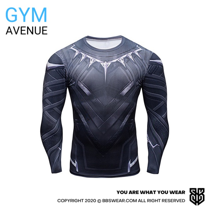 Áo giữ nhiệt nam tay dài BBS WEAR - Áo thun dài tay thể thao nam siêu anh hùng tập GYM cosplay 3D Màu đen