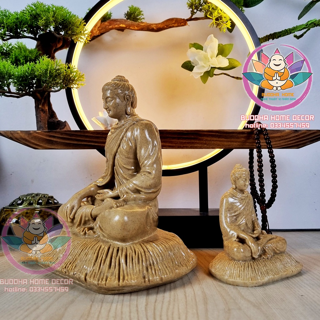 Tôn Tượng Bổn Sư 21 cm đá sỏi vàng phong thủy, thờ cúng, trang trí nhà cửa, bàn trà, hồ thủy sinh
