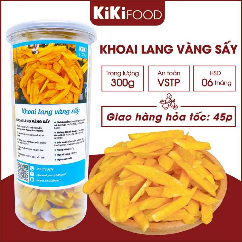 Khoai lang vàng mật sấy giòn 300G KIKIFOOD thơm ngon, đồ ăn vặt Việt Nam an toàn vệ sinh thực phẩm