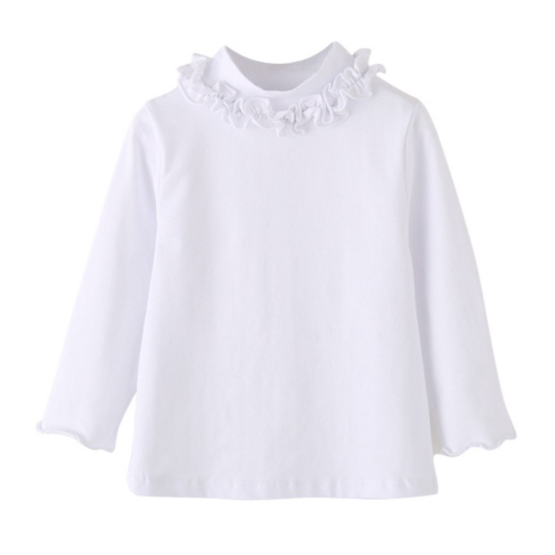 Áo thun cổ lọ tay dài phối ren cho bé gái