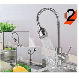 Vòi rửa chén bát Inox Nóng Lạnh Cắm chậu Cần mềm