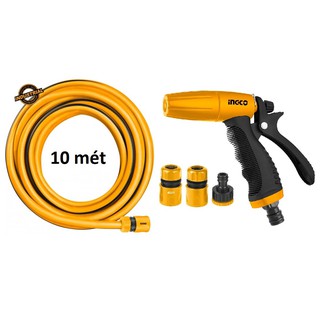 INGCO Bộ 10 mét ống nhựa PVC Fi21 khớp nối ống vòi xịt rữa tưới cây chỉnh tia đa năng