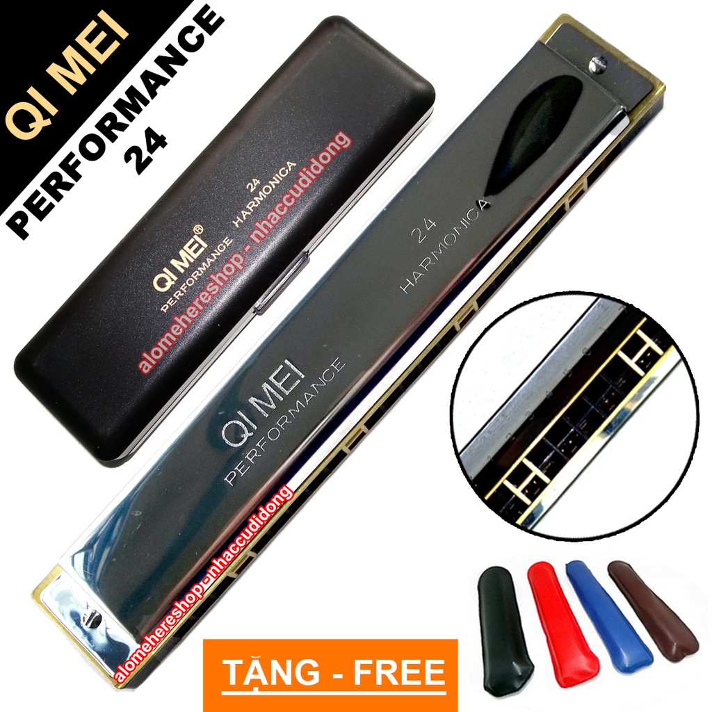 Kèn harmonica tremolo 24 lỗ dành cho người mới bắt đầu nhãn hiệu Qi Mei Performance key C (Bạc)