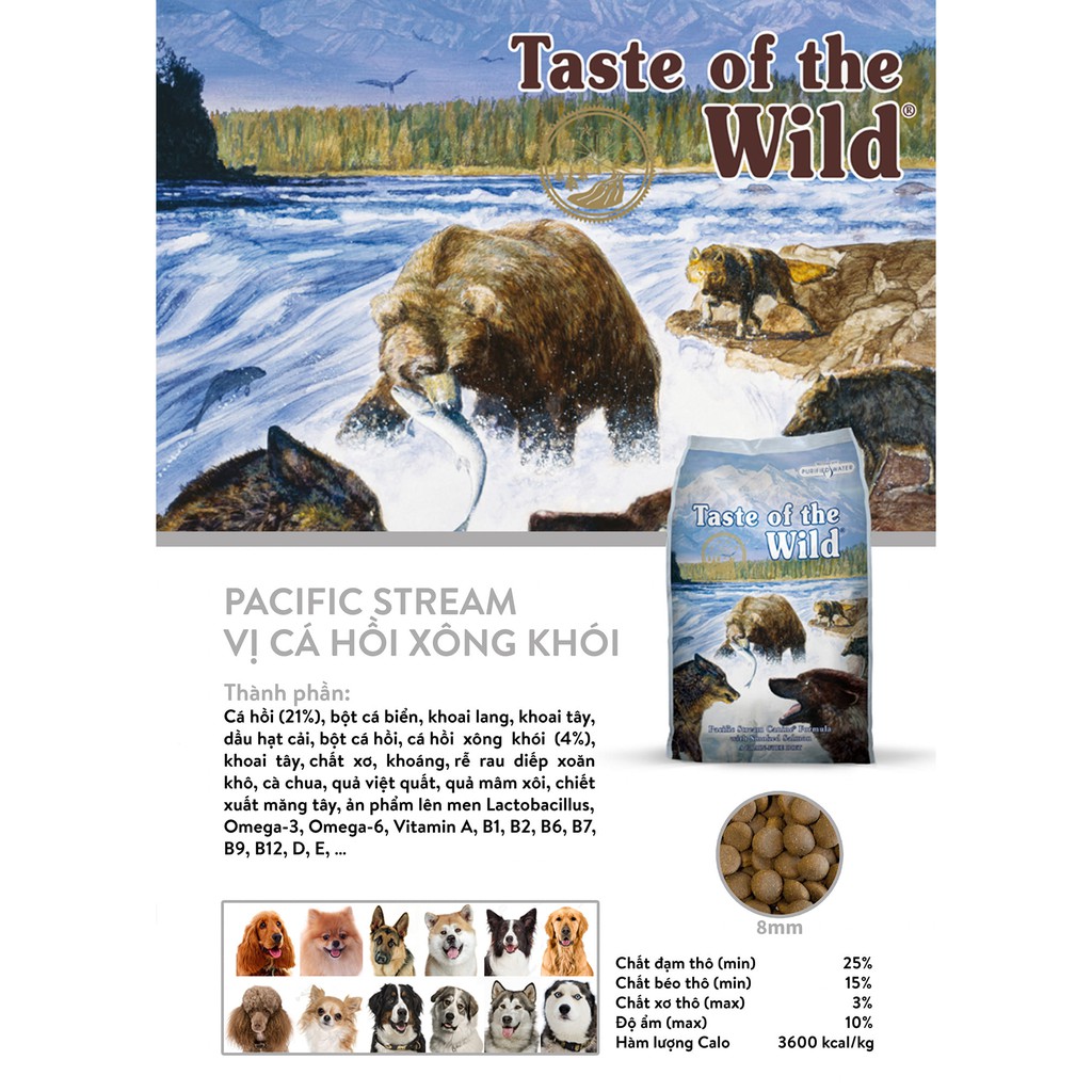 Thức Ăn Cho Chó - Taste Of The Wild (Bao 500g & 2kg) - Hỗ Trợ Mượt Lông, Cơ Khớp, Hệ Tiêu Hoá, Hệ Miễn Dịch Khoẻ Mạnh