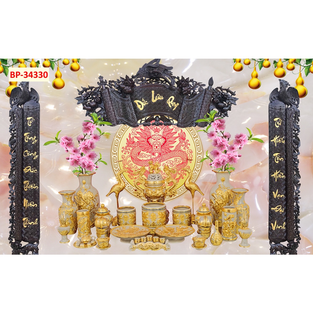 Tranh 3d dán tường phòng thờ, bàn thờ tặng keo và dụng cụ dán