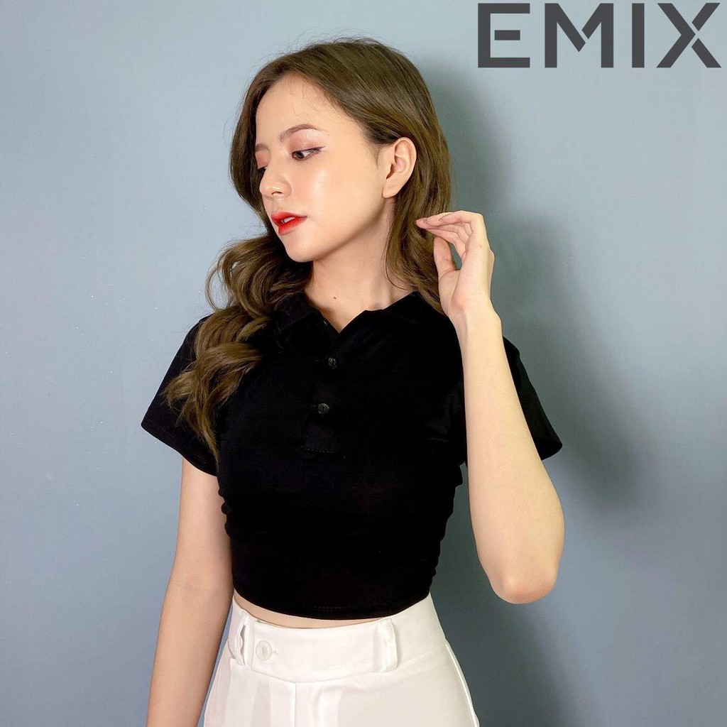 Áo croptop nữ cơ bản EMIX (2 màu), cộc tay, cổ bẻ polo, dáng ngắn 40cm, chất thun hàn, mềm mại, siêu mát. KHÔNG DÃO | BigBuy360 - bigbuy360.vn