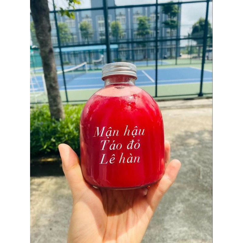 Chai thủy tinh 350ml bầu lùn tròn ( nắp bạc, chống tràn )