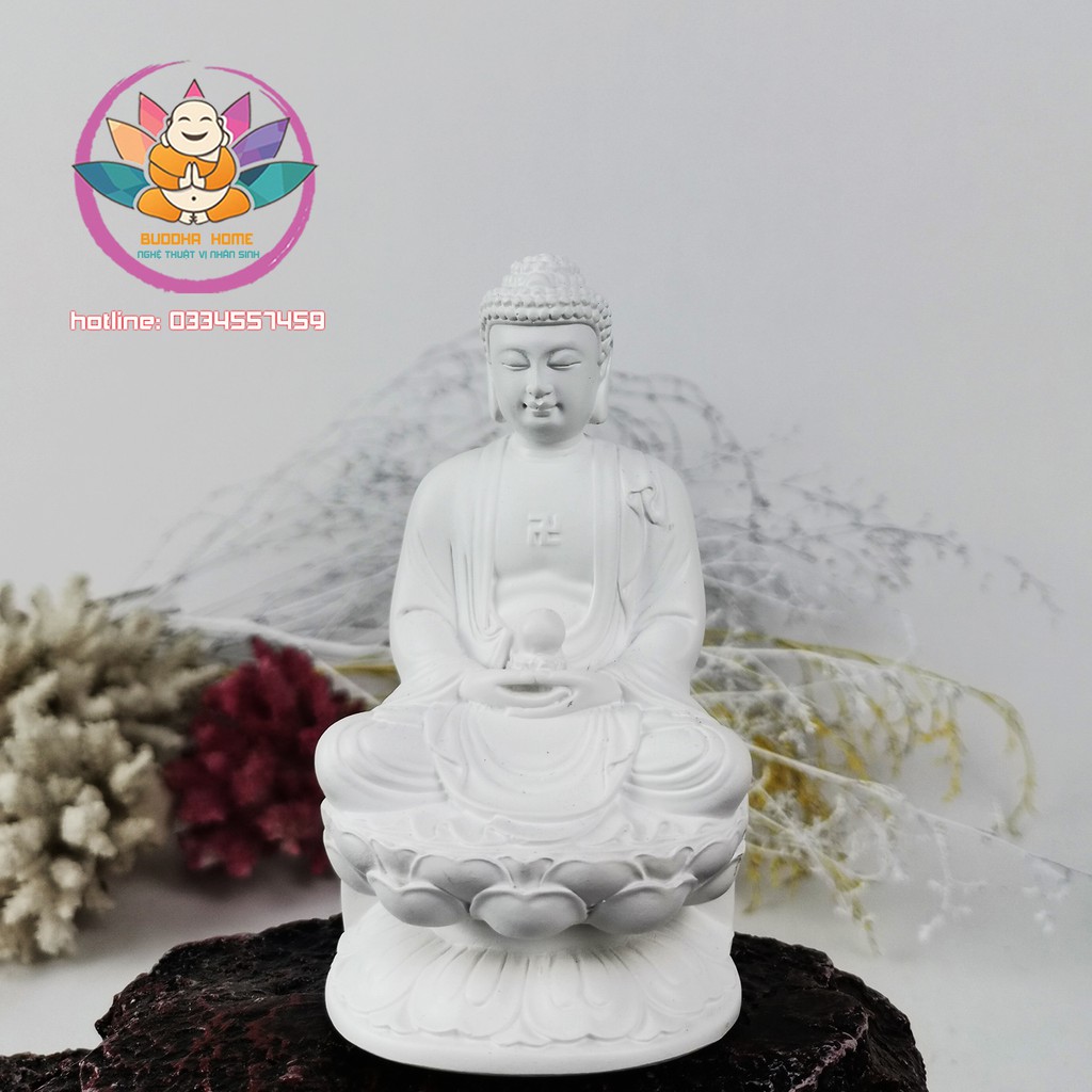 Tượng Phật A Di Đà Cao 11cm màu trắng phong thủy, trang trí nhà cửa, thờ cúng