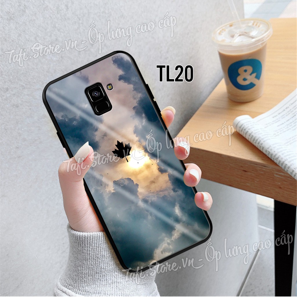 Ốp lưng Kính cao cấp Samsung A6/A6 plus/A8/A8 Plus hình Bầu trời, họa tiết logo iphone, lá phong cao cấp, sang trọng. 