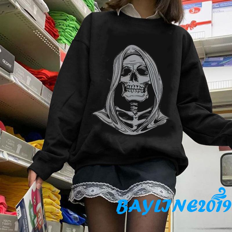 Áo Thun Nữ Tay Dài In Hình Bí Ngô / Đầu Lâu Cá Tính