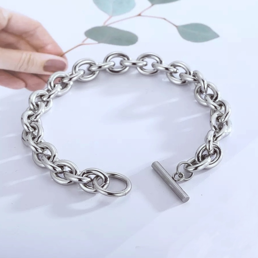 Lắc tay titan nam không gỉ dây mắt xích tròn nam tính không mất màu