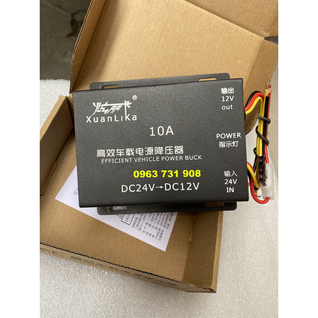 Bộ đổi nguồn điện 24V xuống 12V 10A dùng trên oto