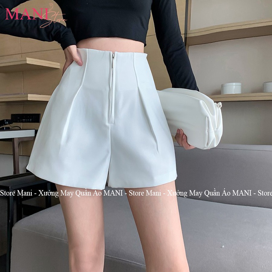 Quần short nữ trắng đen cạp cao xếp ly phối khoá giữa - M068 - Vải tuyết mưa mặc đi chơi ở nhà đi biển