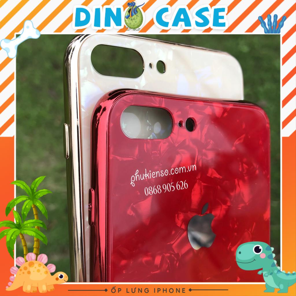 Ốp Lưng Kính Cường Lực Vân Đá Siêu Bền- Viền Silicon Đồng Màu Iphone 6 đến ProMax Dino Case