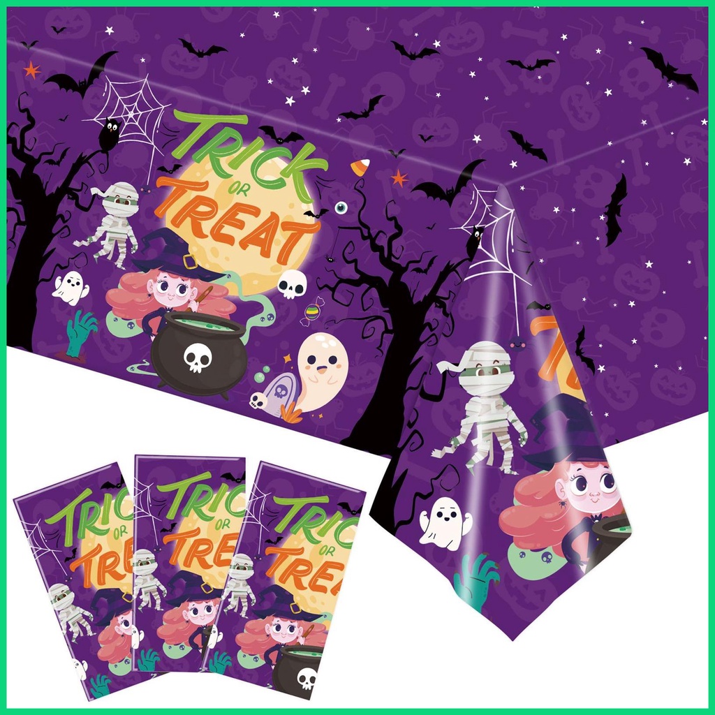 Khăn Trải Bàn Hình Chữ Nhật Màu Tím Chống Nước Dùng Trang Trí Tiệc Halloween
