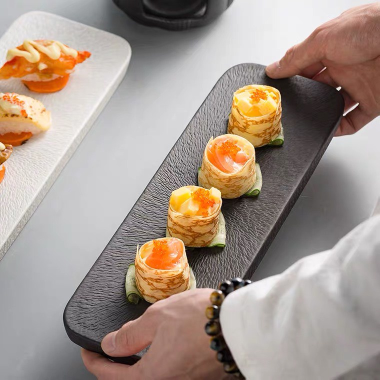 (HOT) Đĩa sushi Sarang 2 màu trắng/đen- Đĩa nhà hàng, sứ cao cấp xuất khẩu