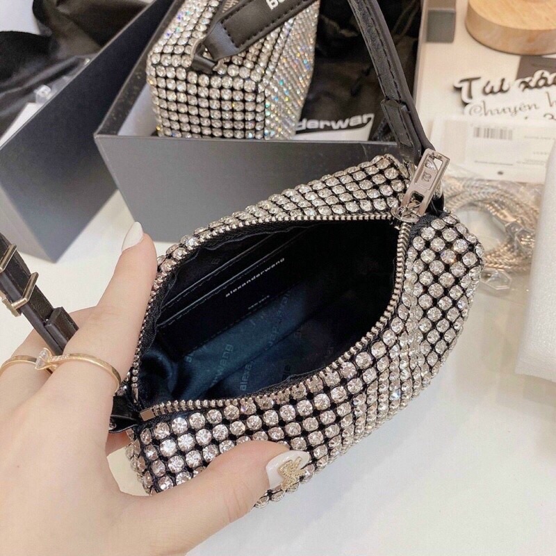 Túi Trống Đá Dây Có Chữ Wang Đá Kèm Dây Dài, Túi Đeo Chéo Nữ