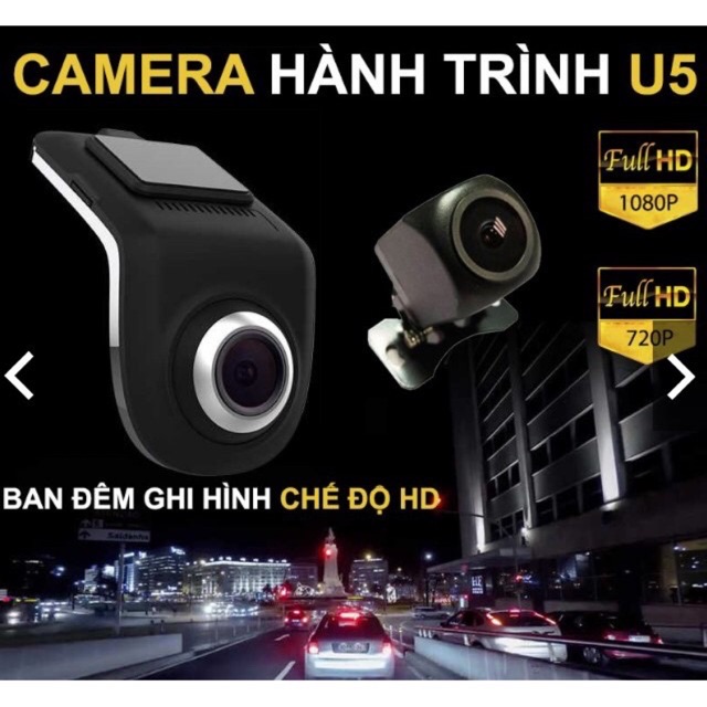 Camera hành trình U5 trước sau. Full HD 1080 có hồng ngoại ban đêm ( Bảo hành 12 tháng )