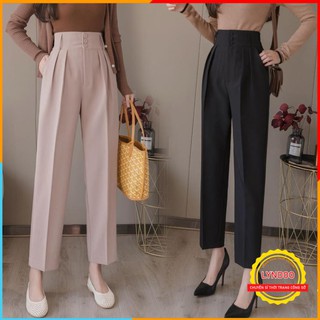 Quần baggy nữ công sở [HÀNG XỊN] Quần baggy nữ cạp cao thiết kế 3 cúc vải tuyết mưa xuất Hàn, form dáng cực đẹp