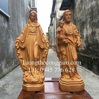 Combo tượng Đức Mẹ Ban Ơn và Thánh Giuse Bế Chúa 40 giả gỗ