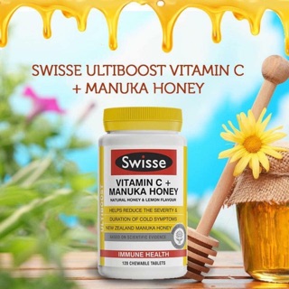 Viên uống tăng cường miễn dịch vitamin c và mật ong manuka hãng Swisse