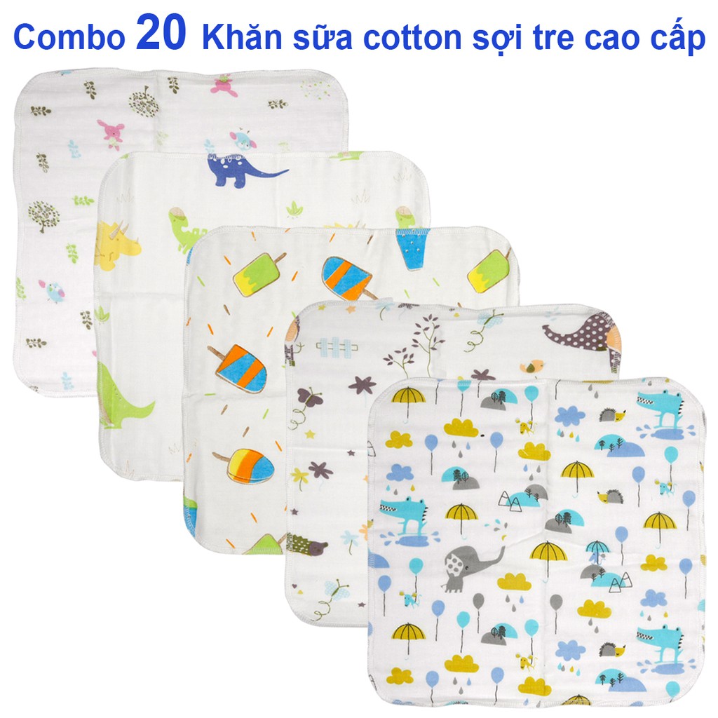 Combo 20 khăn sữa , khăn xô cotton sợi tre cao cấp an toàn cho trẻ sơ sinh