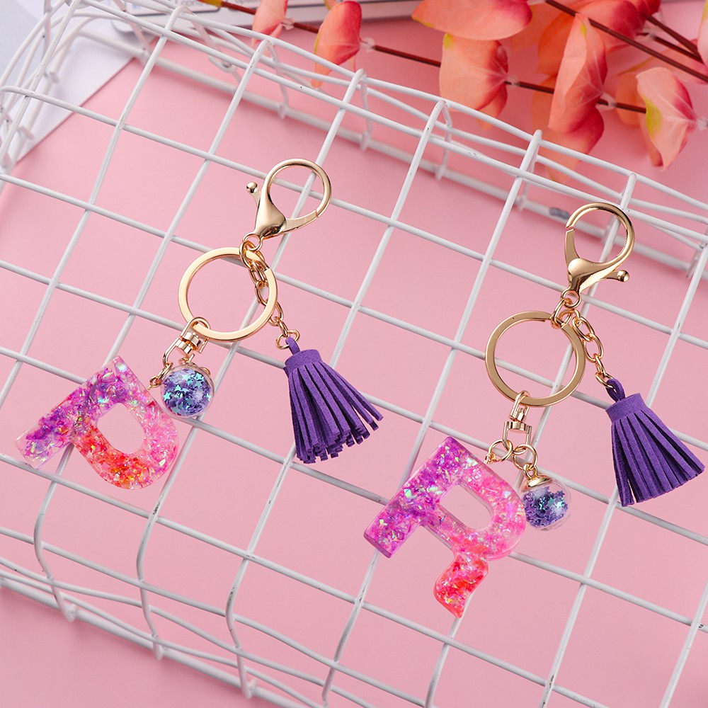 💜LAYOR💜 Cute Handbag Accessories Creative Resin Key Ring Letter Pendant Keychain A-Z Letters Trendy Colorful Fashion Jewelry Initial Tassel