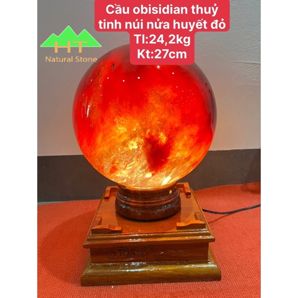 Quả cầu thủy tinh núi lửa huyết đỏ.Đế điện xoay, xông đèn.