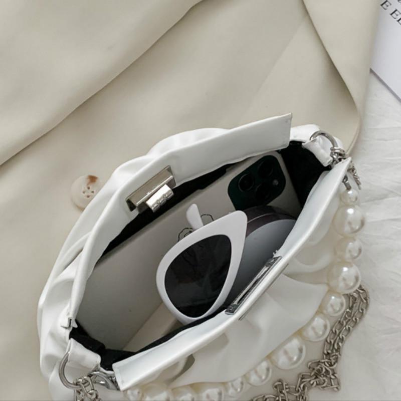 Túi xách phối chuỗi xích đính ngọc trai giả sang trọng cho nữ