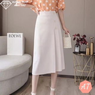 Chân váy công sở cách điệu siêu tôn dáng phối 3 cúc bọc chất tuyết mưa dày dặn mẫu mới mã 01