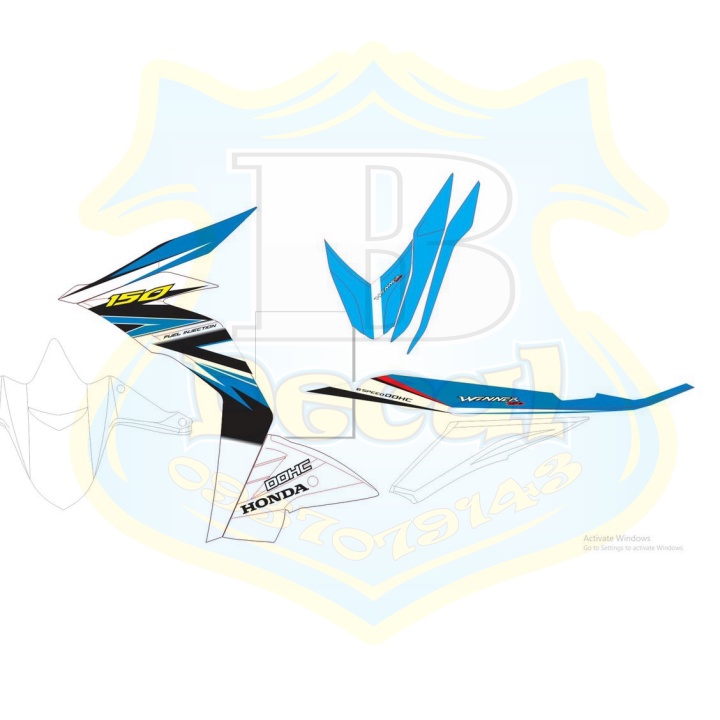 ( Quí khách vui lòng mang ra tiệm cho thợ dán ) Tem winner 150 R trắng xanh