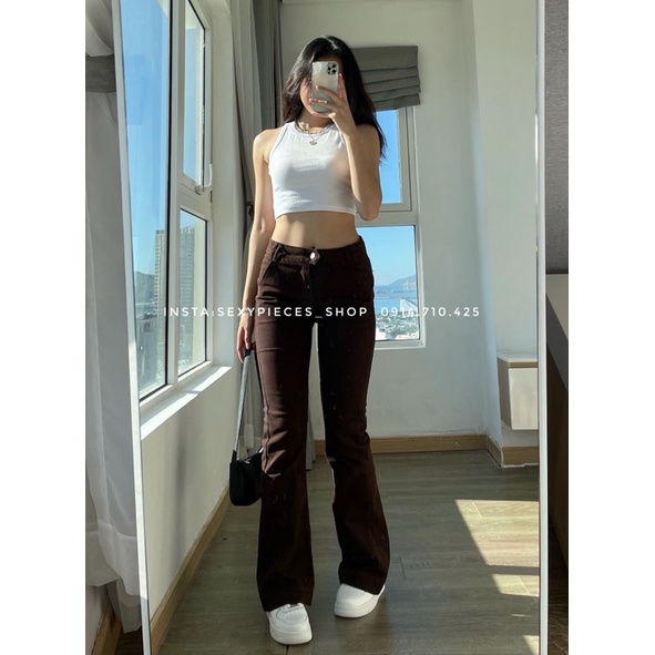 ✅Ảnh thật 100%-Quần loe nâu đất-Tanktop khoét nách