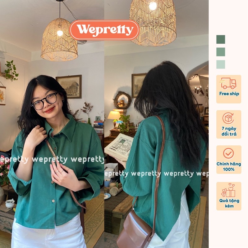 Áo sơmi nữ cách điệu màu trắng và xanh cổ vịt xẻ vạt phía sau phối cùng quần jeans-âu Wepretty Clothes | WebRaoVat - webraovat.net.vn