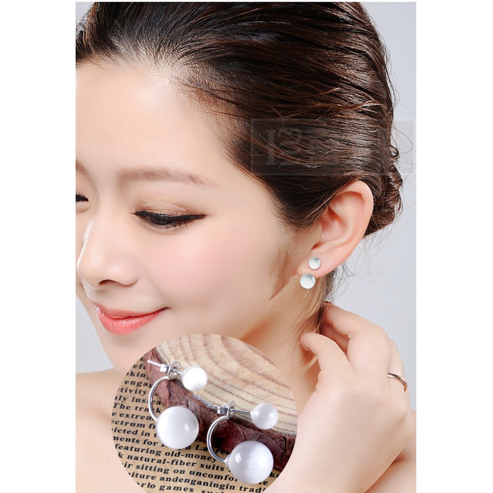 Bông tai nữ BT04 kiểu dáng 2 hạt ngọc trai nhân tạo 6mm và10mm, khuyên tai nữ thiết kế thời trang hàn quốc