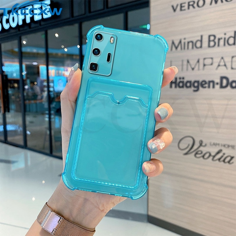 Ốp Điện Thoại Dẻo Trong Suốt Có Ngăn Đựng Thẻ Độc Đáo Chống Sốc Cho Huawei Mate 40 30 P50 P40 P30 Pro