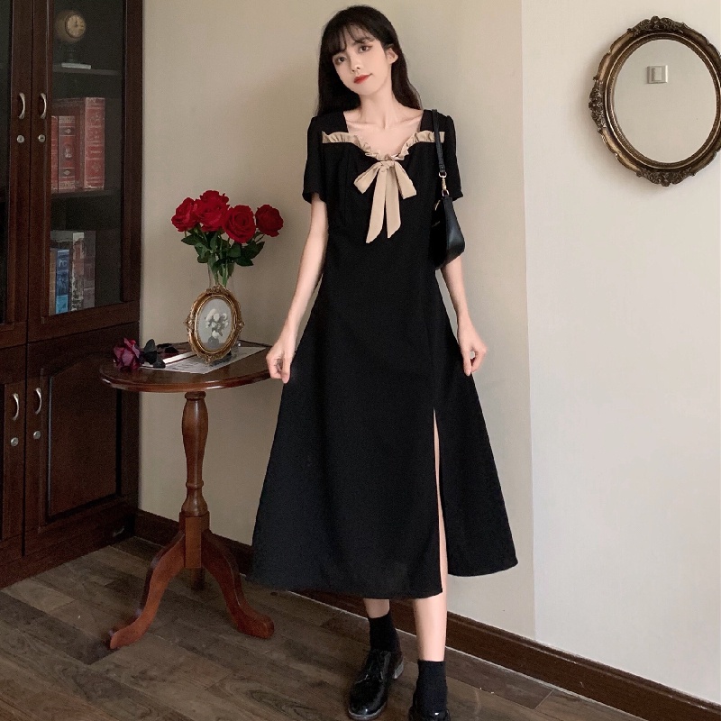 đầm dài đầm đen đầm midi váy xẻ tà váy nơ đầm cổ vuông đầm vintage váy tiểu thư sang chảnh đầm bigsize nữ váy nữ xinh váy đi chơi đầm đi tiệc đầm nữ