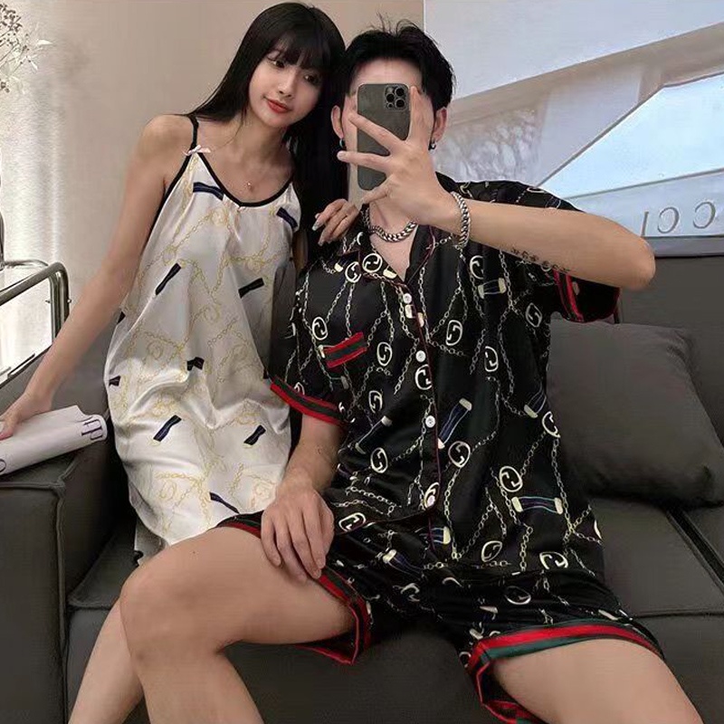 Bộ Đồ Ngủ Tay Ngắn Chất Lụa Satin Plus Size M-5XL Thời Trang Hàn Quốc Cho Nam Và Nữ