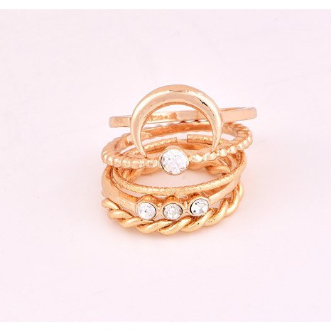 Nhẫn set 5 chiếc mặt hình trăng khuyết đính đá cho nam nữ - phụ kiện đeo tay rings bohomian unisex - Lolotica