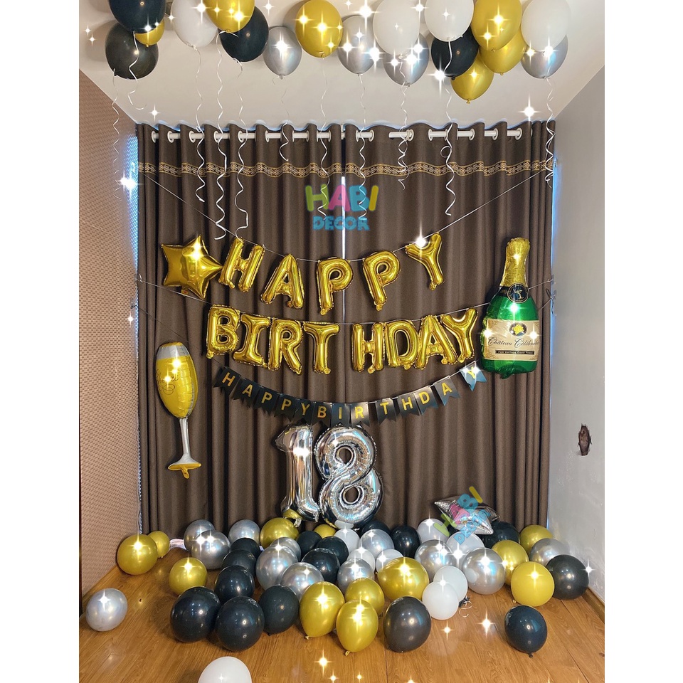 Combo set bong bóng trang trí sinh nhật, happy birthday y hình cực xinh đầy đủ phụ kiện [Tặng bơm băng dính] DB01