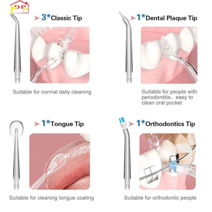 Máy tăm nước vệ sinh răng miệng siêu sạch cầm tay chính hãng theo công nghệ Châu Âu Oral Irrigator tặng kèm 4 đầu phun