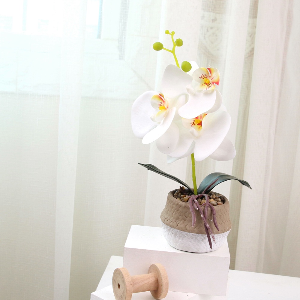 Hoa giả trang trí để bàn KHALIK HF024, Chậu hoa LAN đẹp