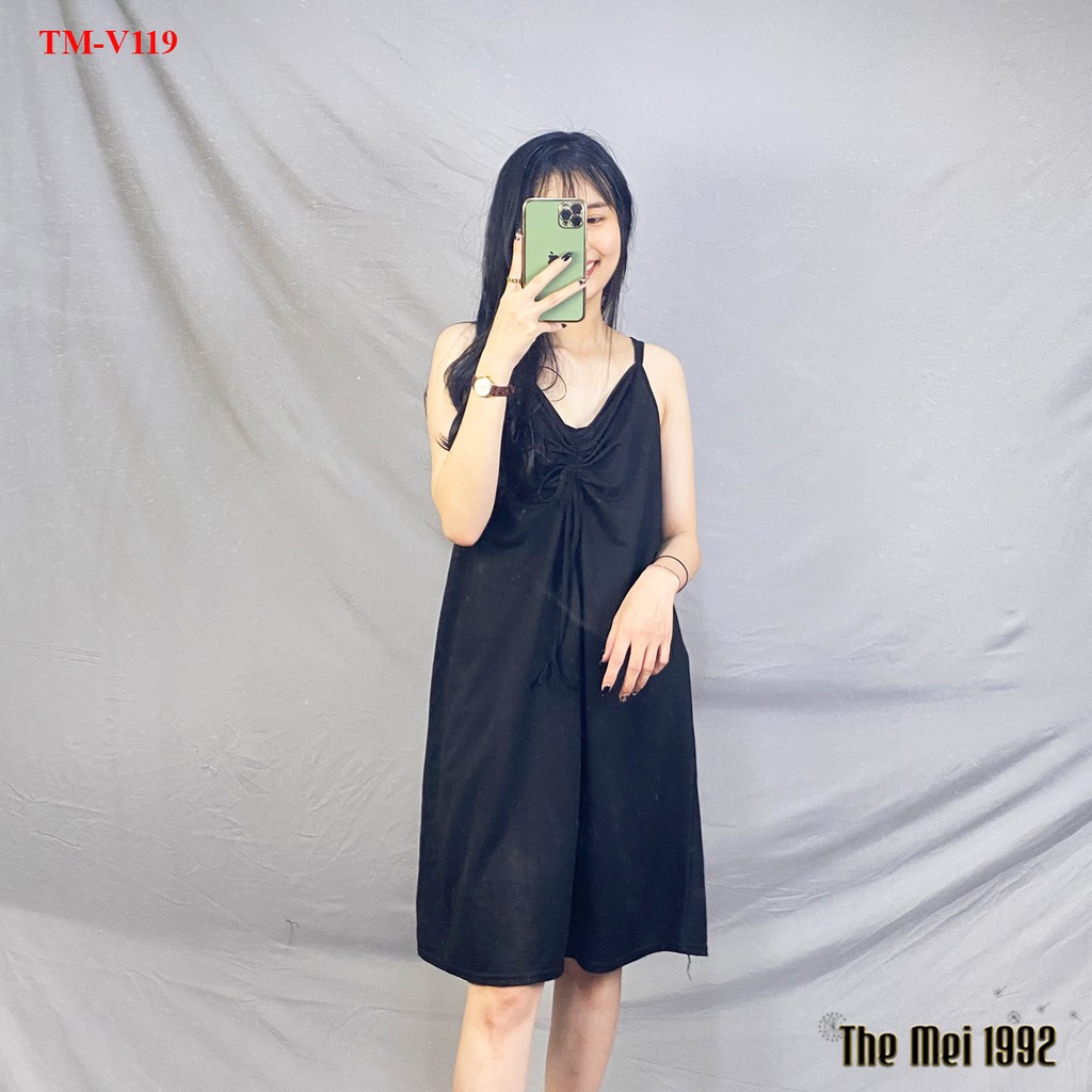 Đầm váy 2 dây nữ The Mei 1992 - Váy hai dây dáng suông cao cấp chất cotton mát rúm ngực xẻ tà siêu xinh | BigBuy360 - bigbuy360.vn