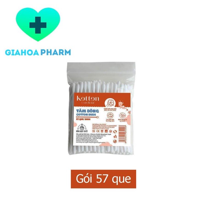 Tăm bông Bông Bạch Tuyết (Trẻ em) - Gói 57 que đầu tròn nhỏ (lấy ráy, ngoáy tai, vệ sinh rốn, mắt, mũi, trang điểm)