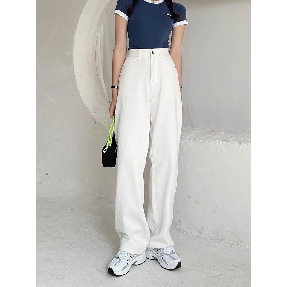 Quần Jean Ống Rộng Trắng Dài hách chân lưng siêu cao tôn dáng | BigBuy360 - bigbuy360.vn