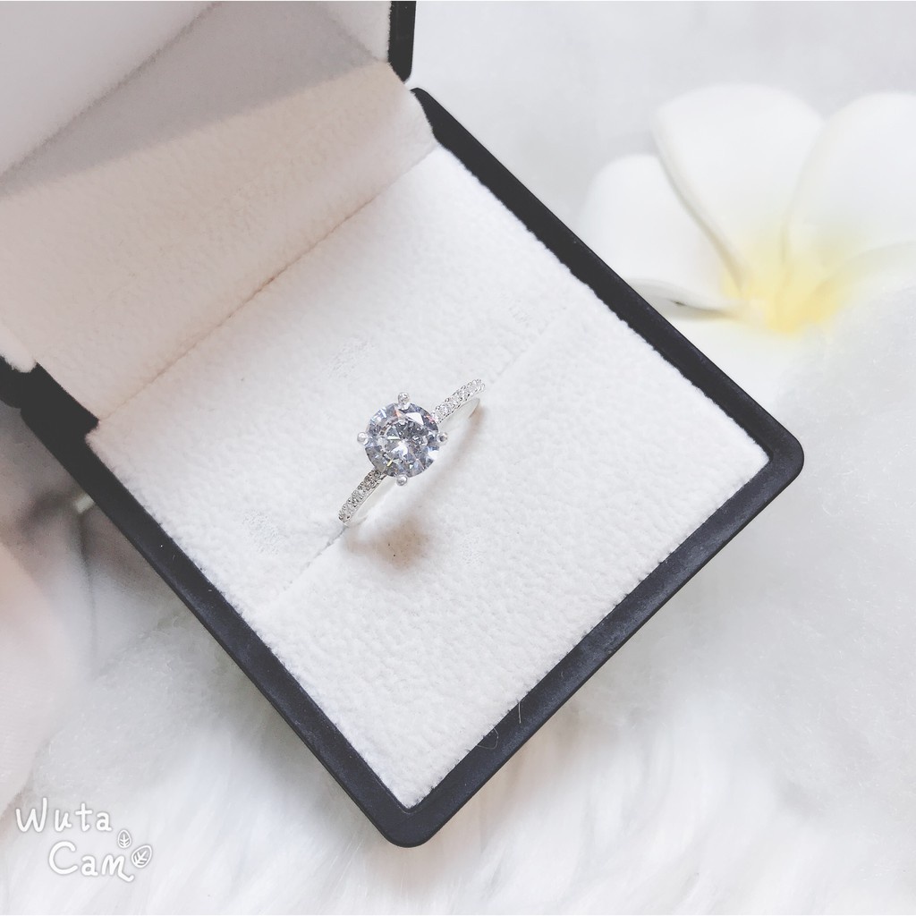 QMJ Nhẫn bạc nữ 925 Cầu hôn nạm đá sáng, đơn giản Q001