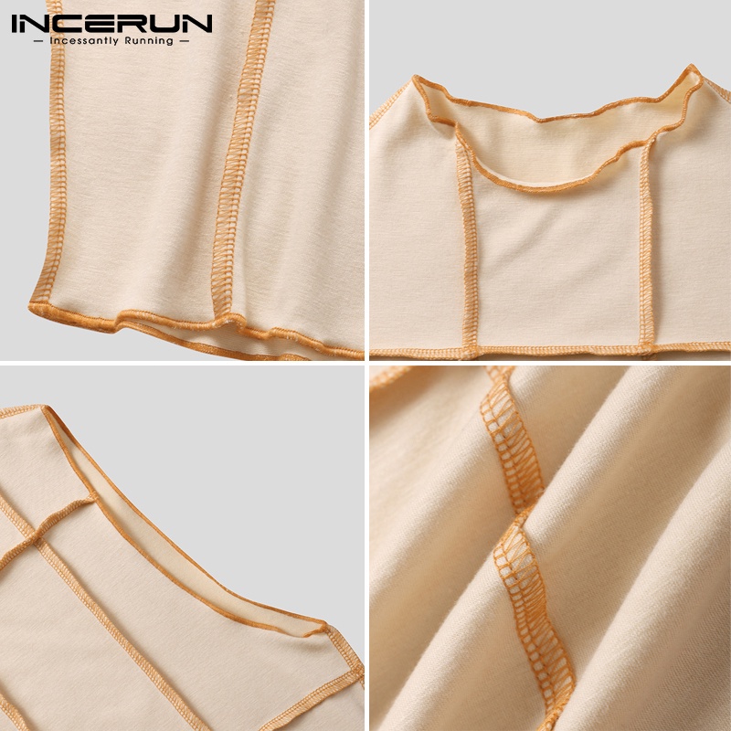 Áo không tay INCERUN thời trang nam phong cách vintage cổ tròn ôm dáng in hoa văn caro