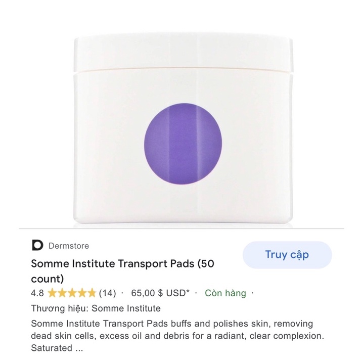 Khăn tẩy da chết SOMME INSTITUTE TRANSPORT Exfoliating Glycolic Acid fullsize 50 miếng