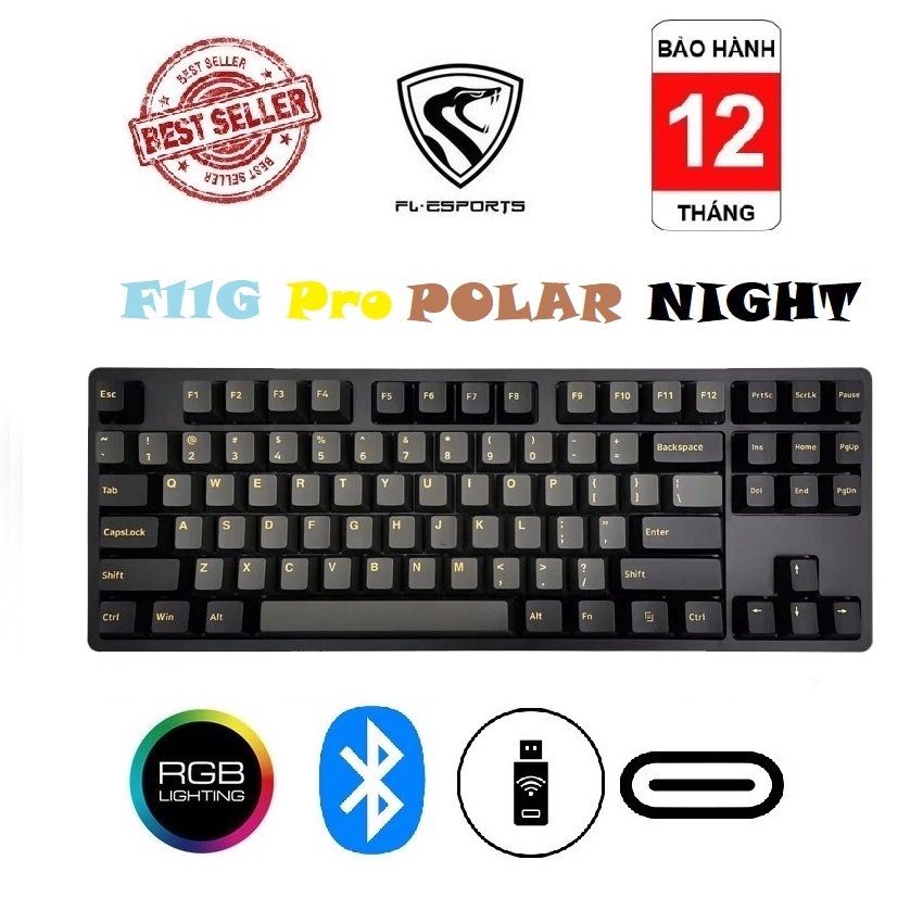 Phím cơ không dây FL-Esports F11G Pro Polar Night RGB/ Bluetooth / Wireless 2.4Ghz / Gateron Pro Switch